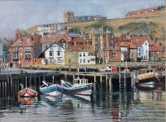 Edward Nolan ARCA (British 1934-): Fishing Boats on Whitby Quayside