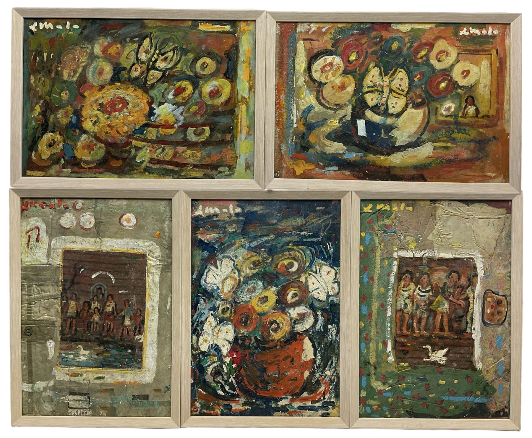 Leucio Mele (Italian 20th century): Abstracts with Figures and Flowers - Image 2 of 2