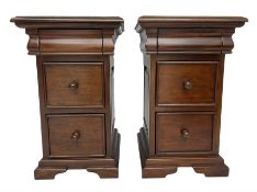 Pair hardwood bedside pedestal chests