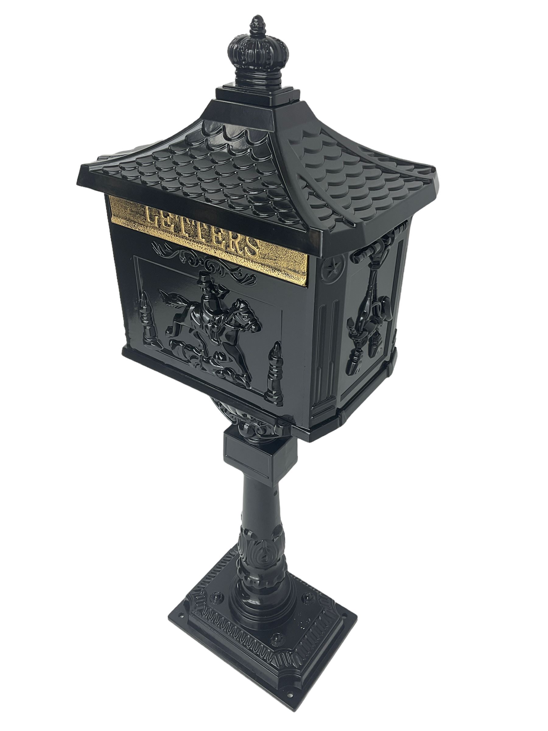 Classical black painted aluminium post box on pillar base - Image 3 of 3