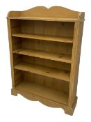 Waxed pine open bookcase with three adjustable shelves