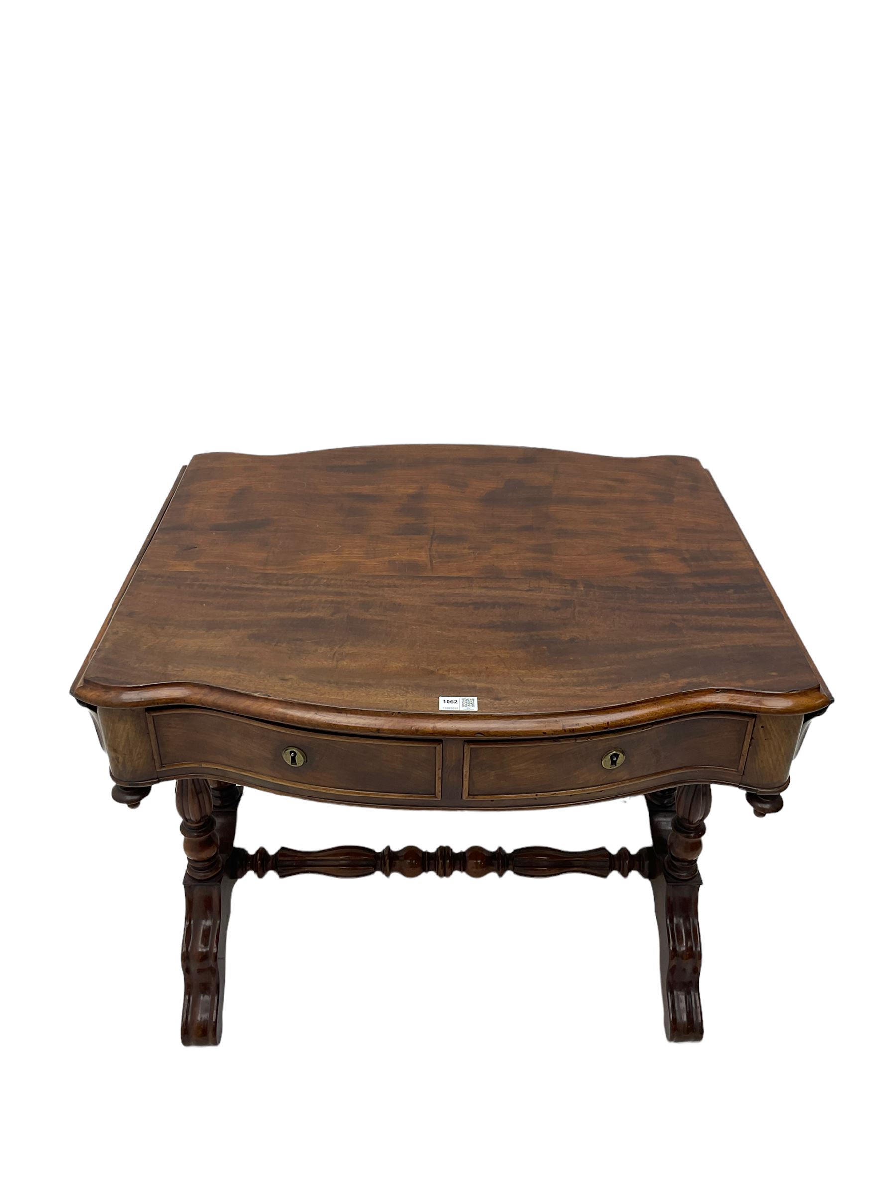 Victorian figured mahogany stretcher table - Image 2 of 7