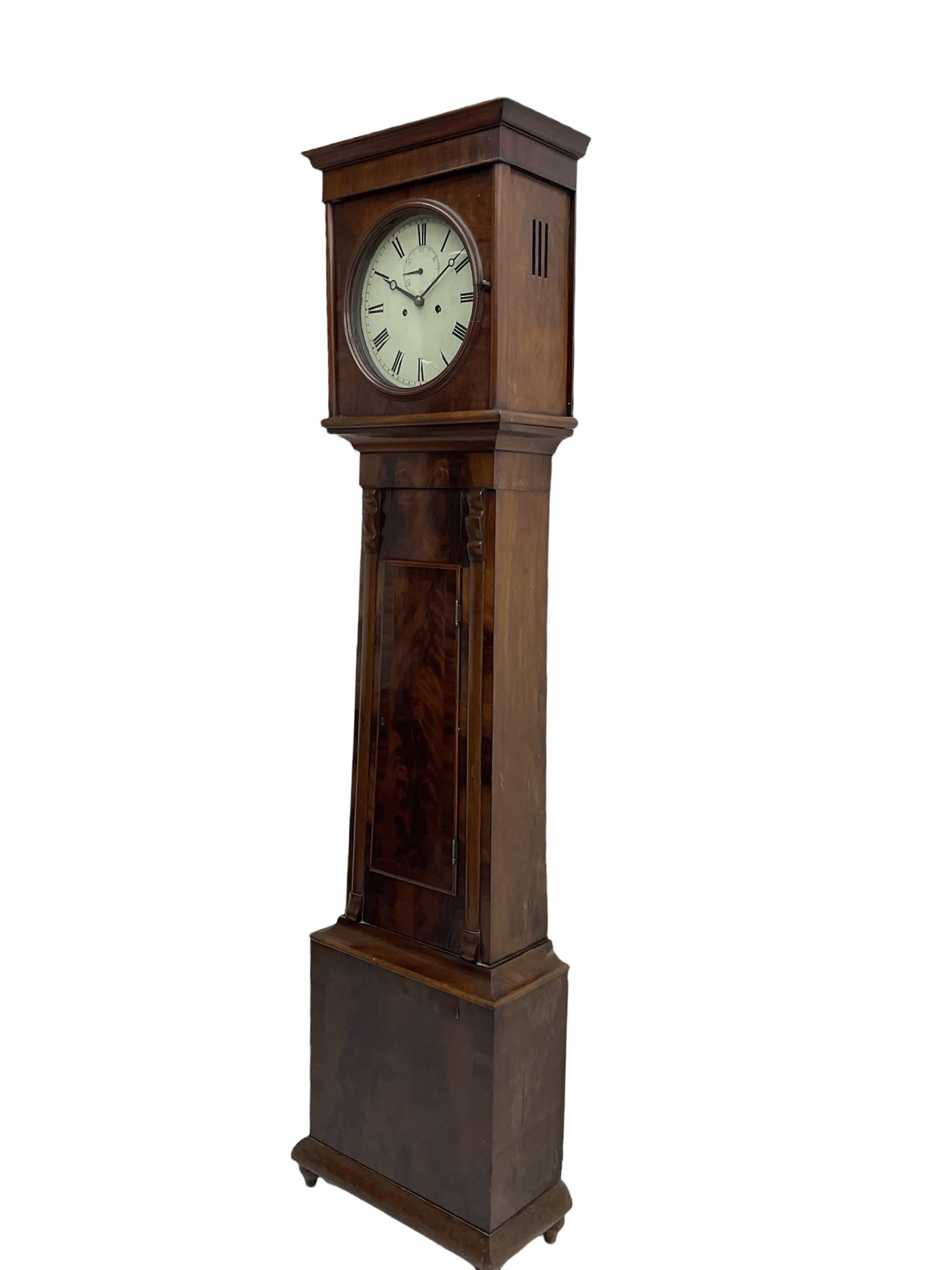 A Scottish mahogany veneered longcase c1820 with a flat top and convex moulding beneath - Image 2 of 4