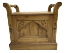 Gothic style pine stool with hinged box seat