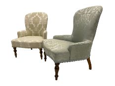 Two Victorian style beech framed upholstered bedroom chairs