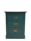 Painted pine three drawer pedestal chest