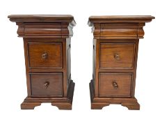 Pair hardwood bedside pedestal chests