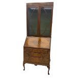 Early 20th century walnut bureau bookcase