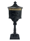 Classical black painted aluminium post box on pillar base