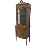 Edwardian inlaid mahogany display cabinet on cupboard