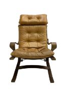 Mid to late 20th century bentwood cantilever armchair with leather seat cushion