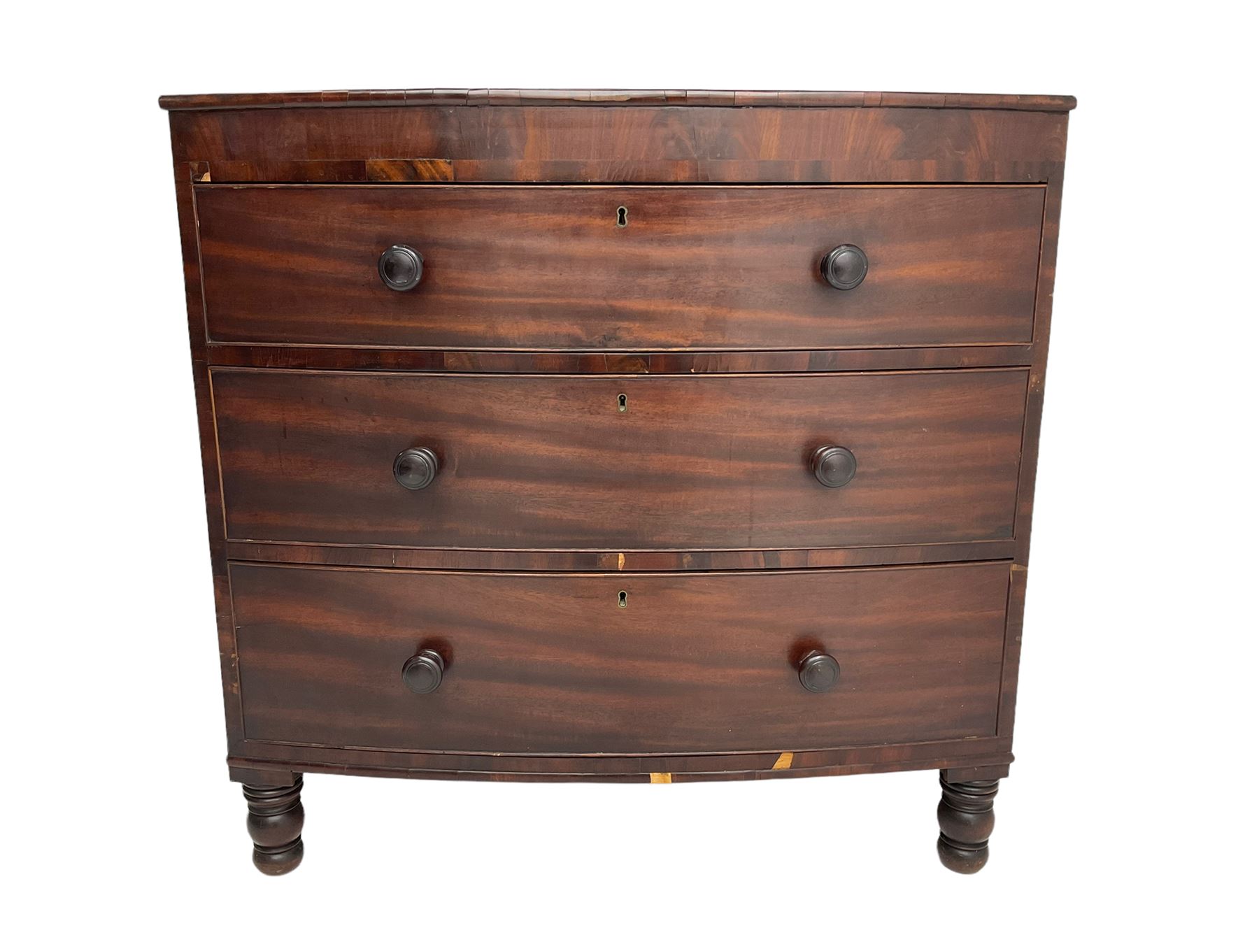 Early 19th century mahogany and mahogany banded bow-front chest