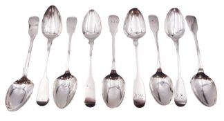 Nine silver Fiddle pattern teaspoons