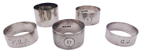 Five silver napkin rings
