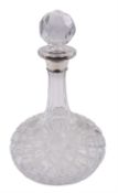 Modern silver mounted cut glass ships decanter and stopper