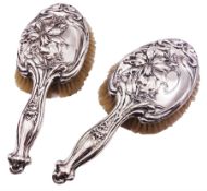Pair of early 20th century Art Nouveau silver mounted hair brushes