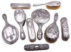 Edwardian matched silver mounted three piece dressing table set