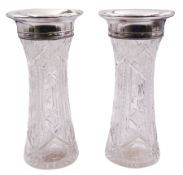 Pair of early 20th century silver mounted cut glass vases