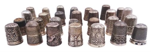 Collection of thirty Victorian and later silver thimbles