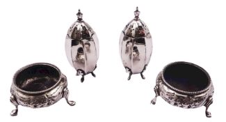 Pair of Victorian silver open salts of cauldron form