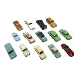 Dinky - thirteen unboxed and playworn/repainted early die-cast cars including Ford Capri No.143