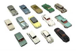Dinky - thirteen unboxed and playworn/repainted early die-cast cars including Packard No.132