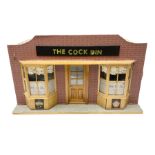 Scratch-built illuminated wooden doll's house type display of 'The Cock Inn' public house