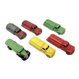 Dinky - six unboxed and playworn/repainted early die-cast tankers