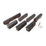 '0' gauge - seven early 20th century scratch-built wooden and metal passenger coaches with LMS/LYR/M