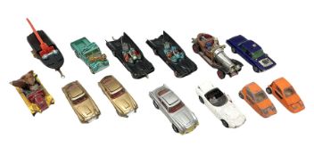 Corgi - thirteen unboxed and playworn TV/Film related die-cast models comprising two Batmobiles and