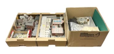 '00' gauge - large quantity of kit-built plastic and card trackside buildings including stations