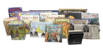Twenty board games including five different versions of Alan R. Moon Ticket to Ride; Dungeonquest; M