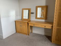Light oak side table, matching side cabinet and two mirrors- LOT SUBJECT TO VAT ON THE HAMMER