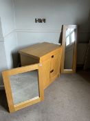 Light oak side cabinet and two wall mirrors- LOT SUBJECT TO VAT ON THE HAMMER PRICE - To be