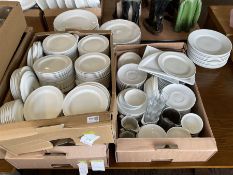 Quantity of dinner plates, side plates, oval plates, saucers, in three boxes and loose- LOT
