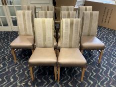 Ten high back dining chairs, brown leather seats- LOT SUBJECT TO VAT ON THE HAMMER PRICE - To be