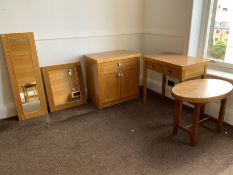Light oak side cabinet, side table, two mirrors and oval table- LOT SUBJECT TO VAT ON THE HAMMER