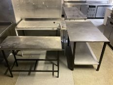 Two stainless and steel preparation tables, W114/126/124cm- LOT SUBJECT TO VAT ON THE HAMMER PRICE -