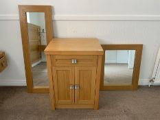 Light oak cabinet and two wall mirrors- LOT SUBJECT TO VAT ON THE HAMMER PRICE - To be collected