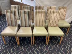Nine high back dining chairs, cream and lime seats- LOT SUBJECT TO VAT ON THE HAMMER PRICE - To be