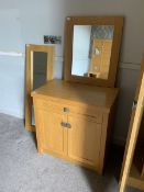 Light oak side cabinet, two wall mirrors - LOT SUBJECT TO VAT ON THE HAMMER PRICE - To be