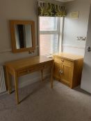Light oak two drawer side table, light oak cabinet and a wall mirror- LOT SUBJECT TO VAT ON THE