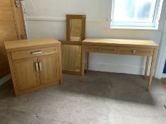 Light oak side cabinet, side table and two mirrors- LOT SUBJECT TO VAT ON THE HAMMER PRICE - To be