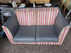 Pair of two seat sofas, upholstered in grey leather and striped fabric- LOT SUBJECT TO VAT ON THE