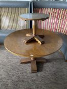 Set of three round (D125cm x H75cm), and one small round (D55cm x H49cm), walnut finish dining