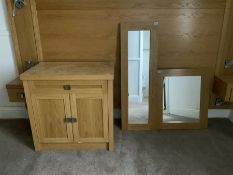 Light oak two door cabinet and two wall mirrors- LOT SUBJECT TO VAT ON THE HAMMER PRICE - To be coll