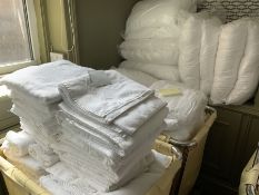 120 bath mats, wrapped towels, 111 regular towels, 20 packs of regular towels, 10 pillows- LOT