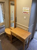 Light oak side table, wall mirror and oval coffee table- LOT SUBJECT TO VAT ON THE HAMMER PRICE - To