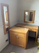 Light oak side cabinet, two drawer side table and two mirrors- LOT SUBJECT TO VAT ON THE HAMMER