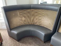 Curved restaurant bar seat, upholstered in grey leather and striped fabric- LOT SUBJECT TO VAT ON